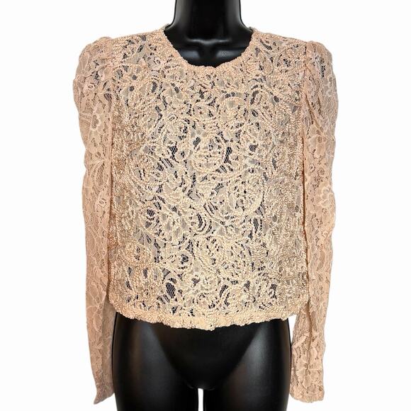 ZARA TRAFALUC SHEER LACE BLOUSE PEACH COQUETTE FAIRY COTTAGE CORE BOHO SIZE M - Picture 1 of 6